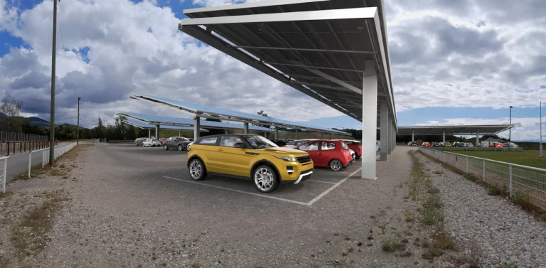 Illustration du projet d'ombrières photovoltaïques sur le parking du stade de Chauvilly à Gex.