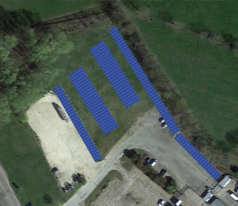 Plan du calepinage du projet de construction de 11 ombrières photovoltaïques sur le parking privé de la commune de Pont-de-Vaux