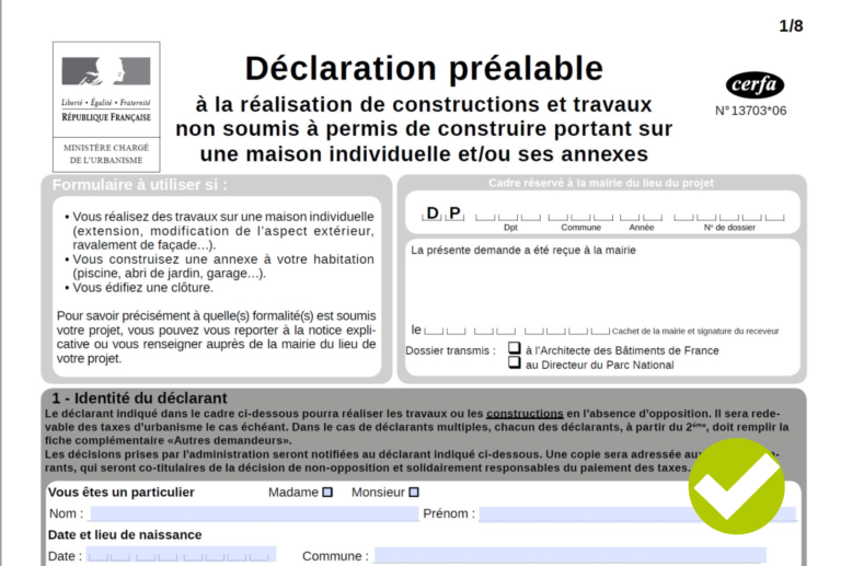 Document pour de déclaration préalable pour la construction et les travaux