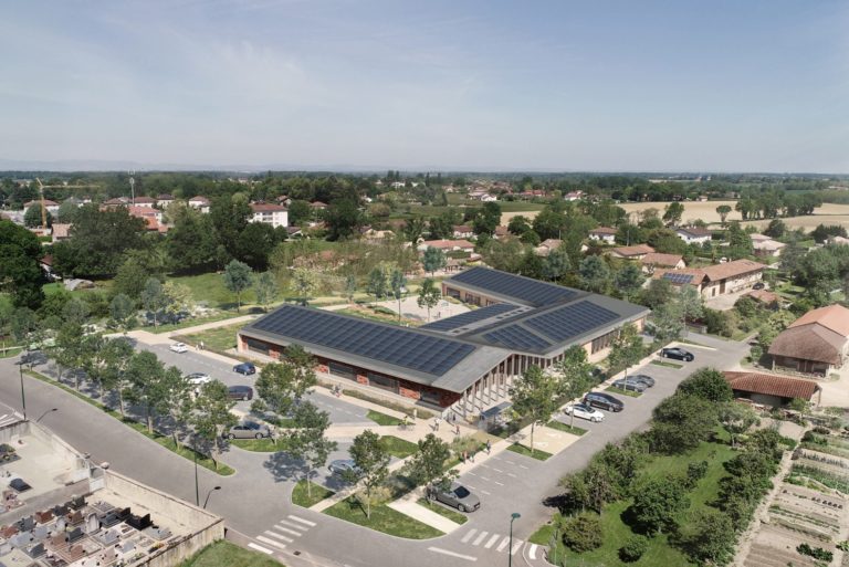 Illustration du projet d'une installation photovoltaïque sur la toiture du groupe scolaire Les Bayards à Mézériat.