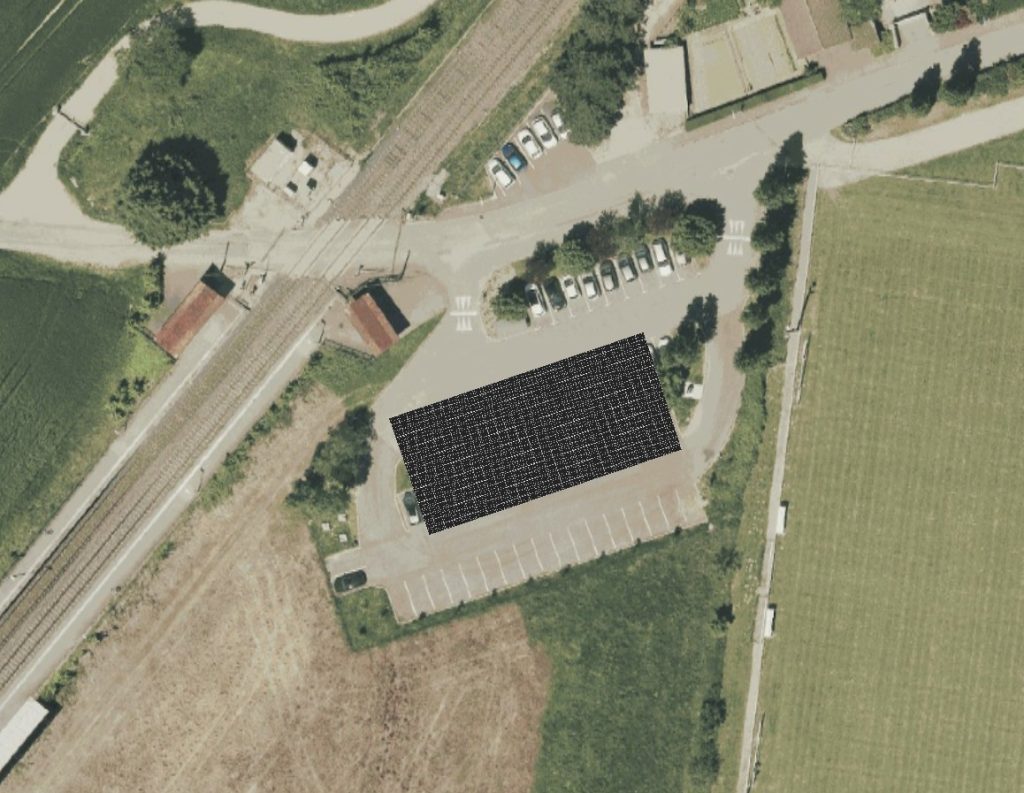 Plan de calepinage de l'ombrière photovoltaïque du parking de la halte ferroviaire de Saint-Marcel-en-Dombes
