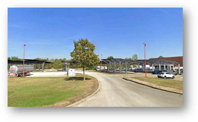 Illustration du projet de construction de 11 ombrières photovoltaïques sur le parking privé de la commune de Pont-de-Vaux.