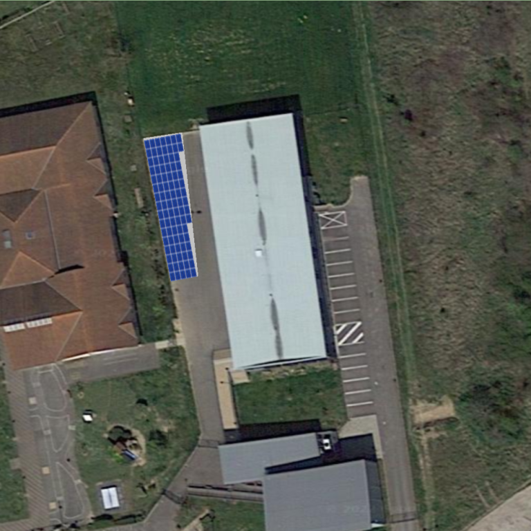 Plan de calepinage du projet de construction d'une ombrière photovoltaïque en tant que préau dans la cour du restaurant scolaire sur la commune de La Boisse.
