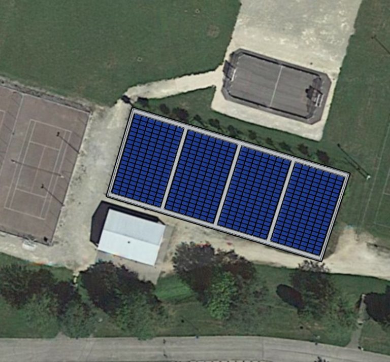 Plan de calepinage du projet de construction d'un hangar photovoltaïque sur des terrains de pétanques sur la commune de Port