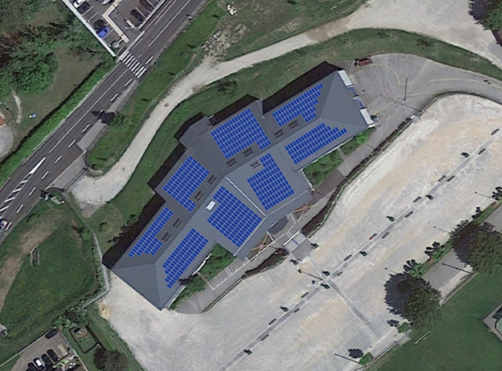 Illustration du projet de construction d'une installation photovoltaïque sur la toiture de l'Espace Perdtemps sur la commune de Gex