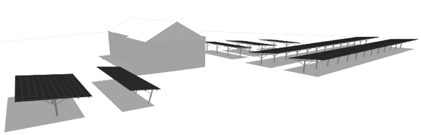 Illustration du projet de construction de d'ombrières photovoltaïques sur le parking de la télécabine du Fierney sur la commune de Crozet