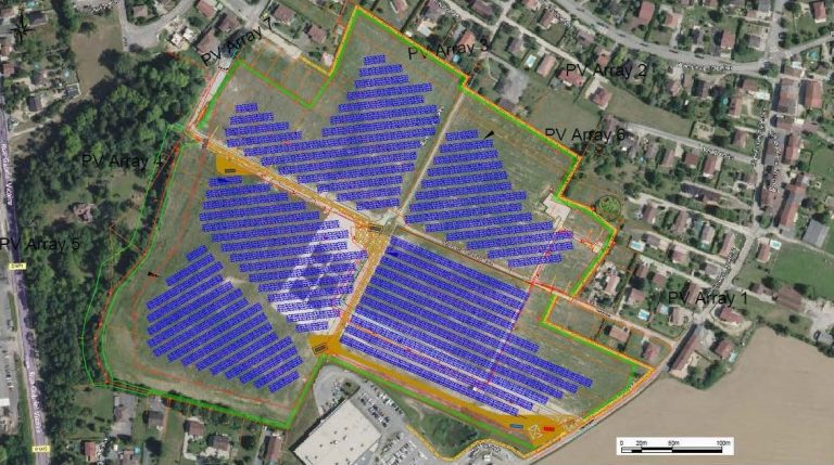 Implantation du projet de construction d'une centrale photovoltaïque au sol sur la commune de Pont d'Ain.