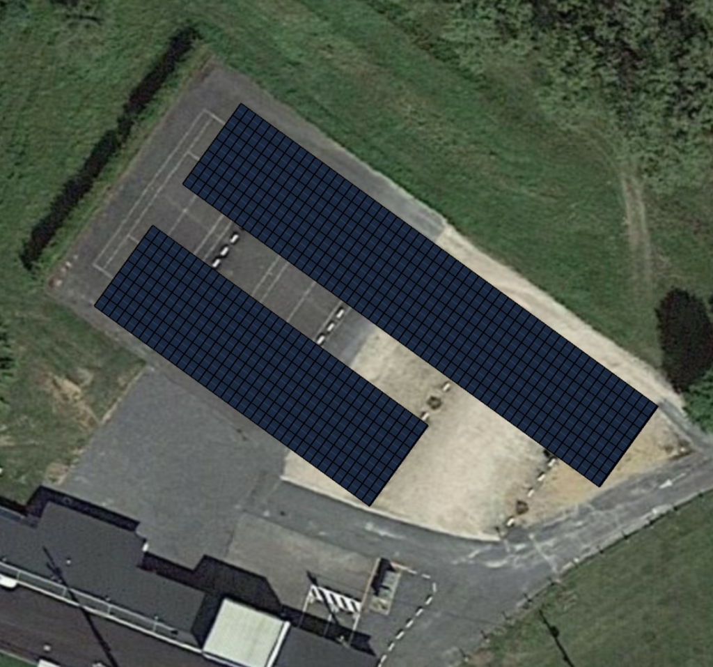 Illustration du projet de construction de 2 ombrières photovoltaïques sur le parking du stade de la Chassagne sur la commune de Manziat