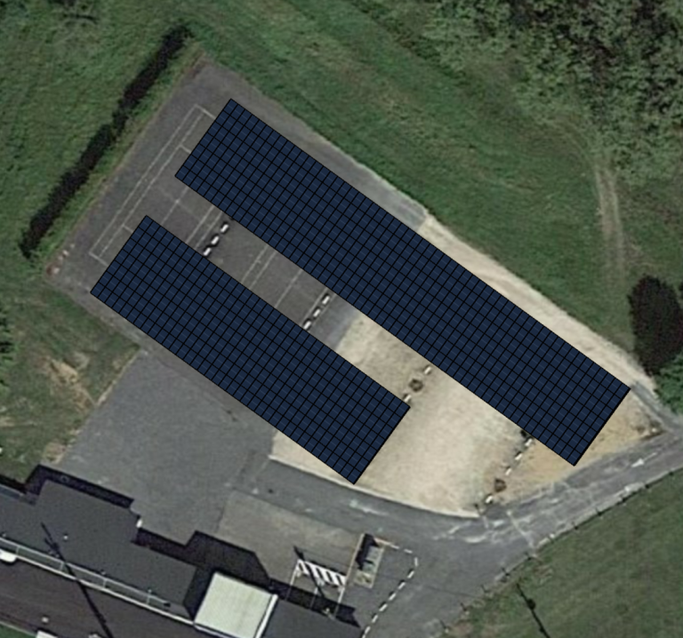 Plan du calepinage du projet de construction de 2 ombrières photovoltaïques sur le parking du stade de la Chassagne à Manziat
